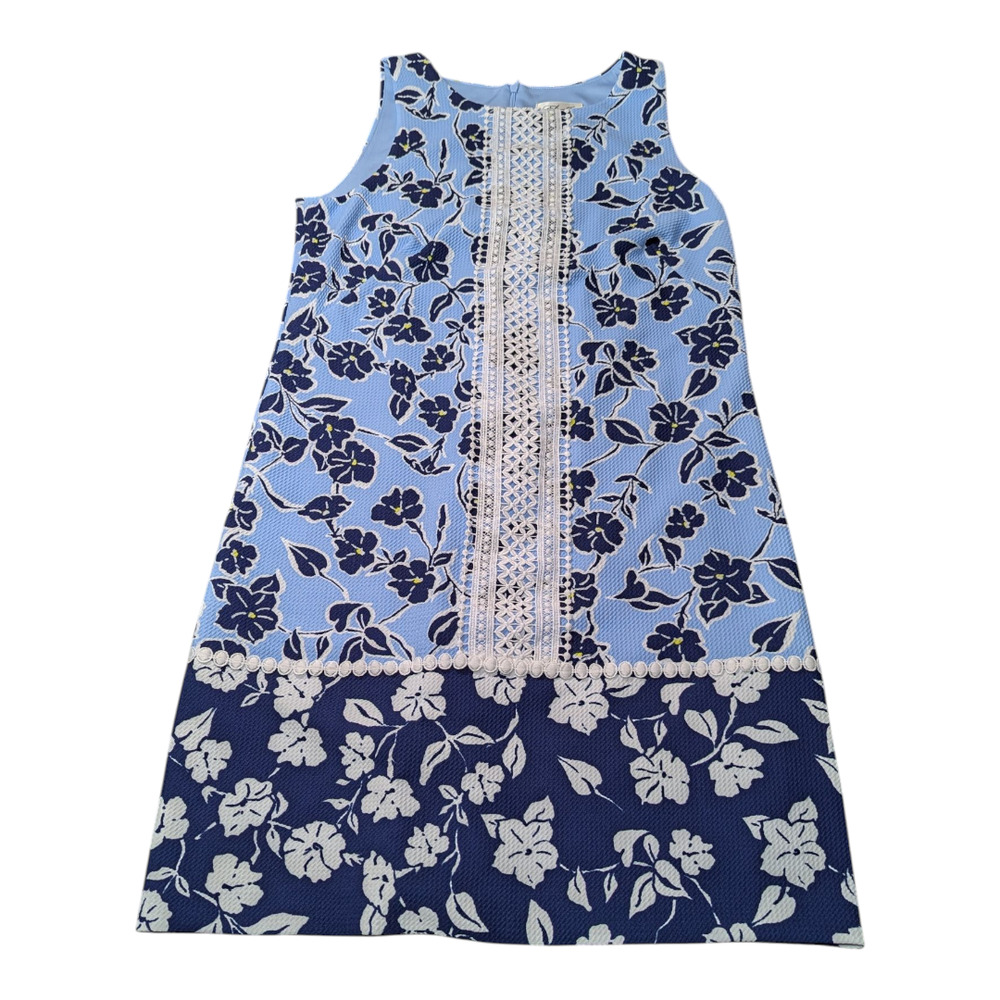 Elisa J  - Light Blue/ Dark Blue Dress - Floral Print - Size 8 - Preowned Great